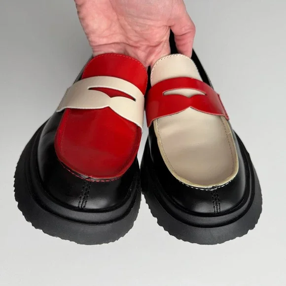 Camper NWOB Walden Twins Red White Black Slip On Chunky Penny Loafers EU 40 US 9 - Picture 4 of 8